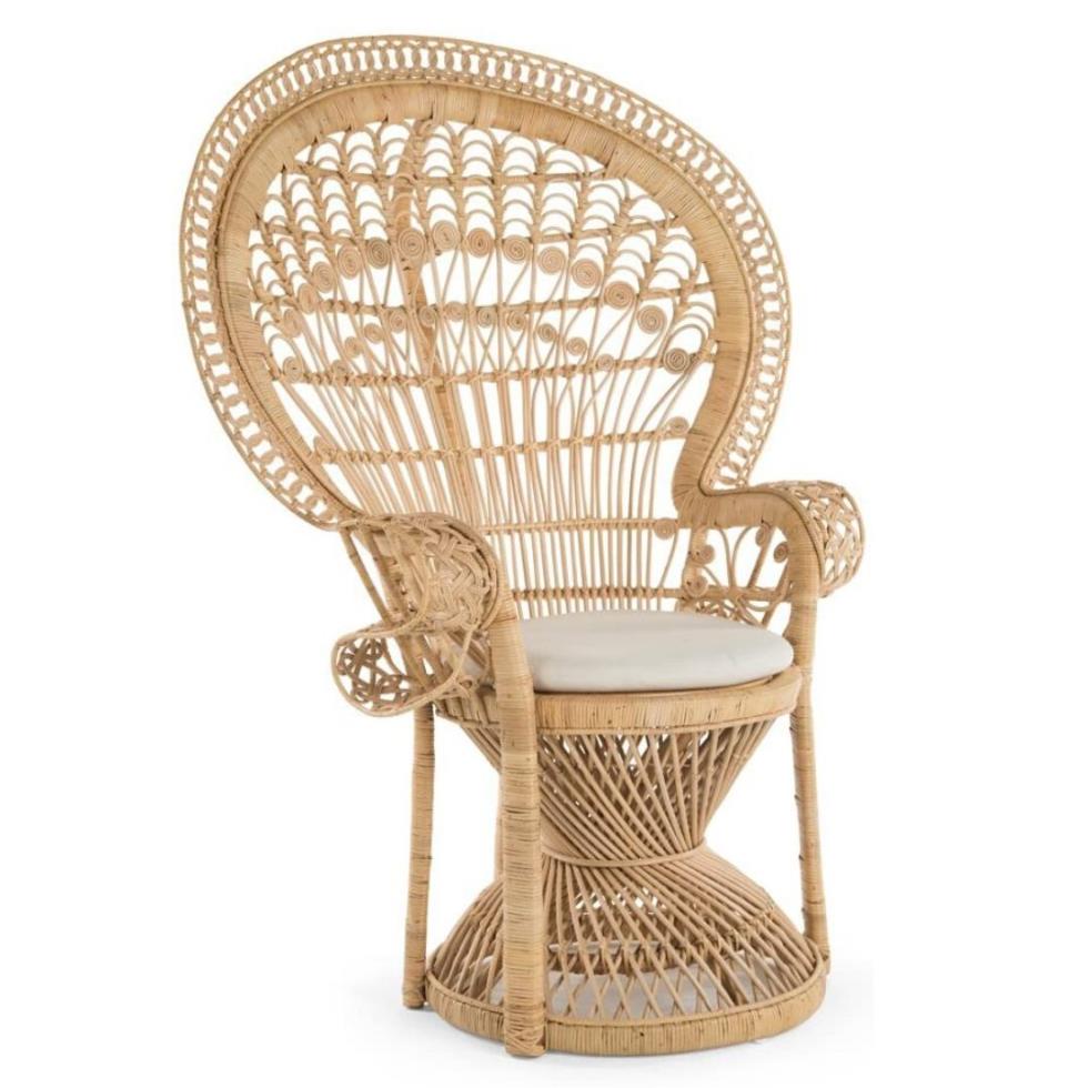 NonFolding Grand Peacock Chair, Natural Rattan Baker